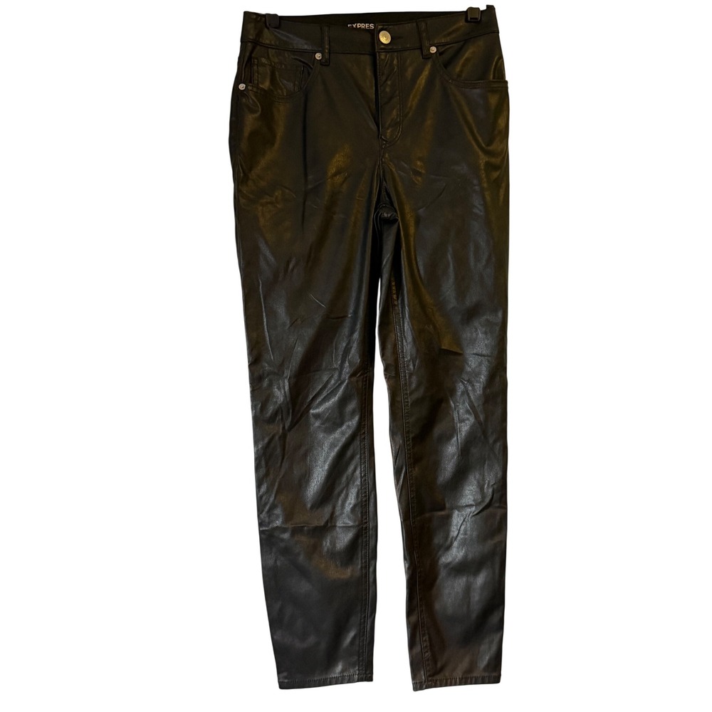 Express Faux Vegan Leather Pants Women 4 Black Excellent High Rise Ankle Slim‎
